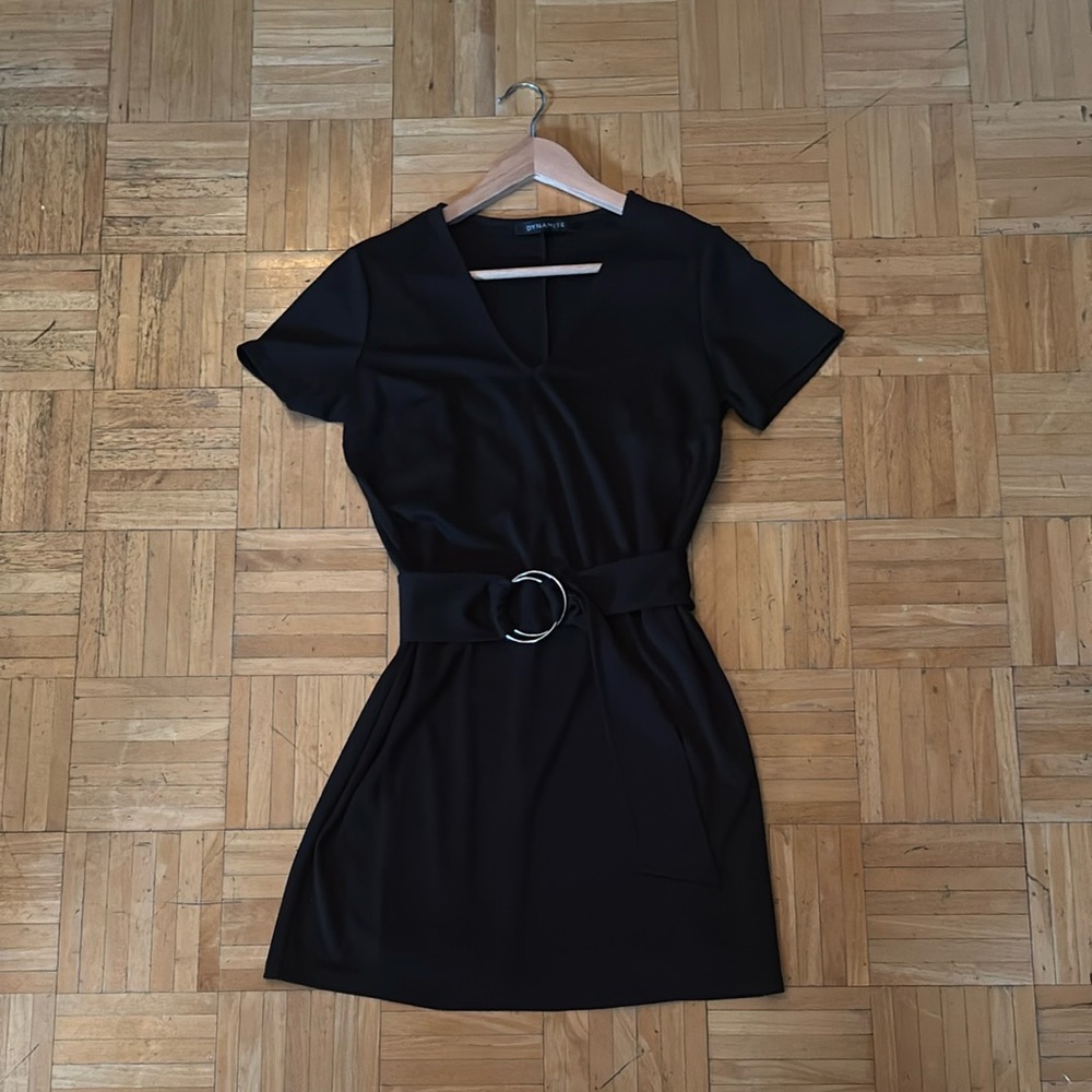 Dynamite Black belted mini dress